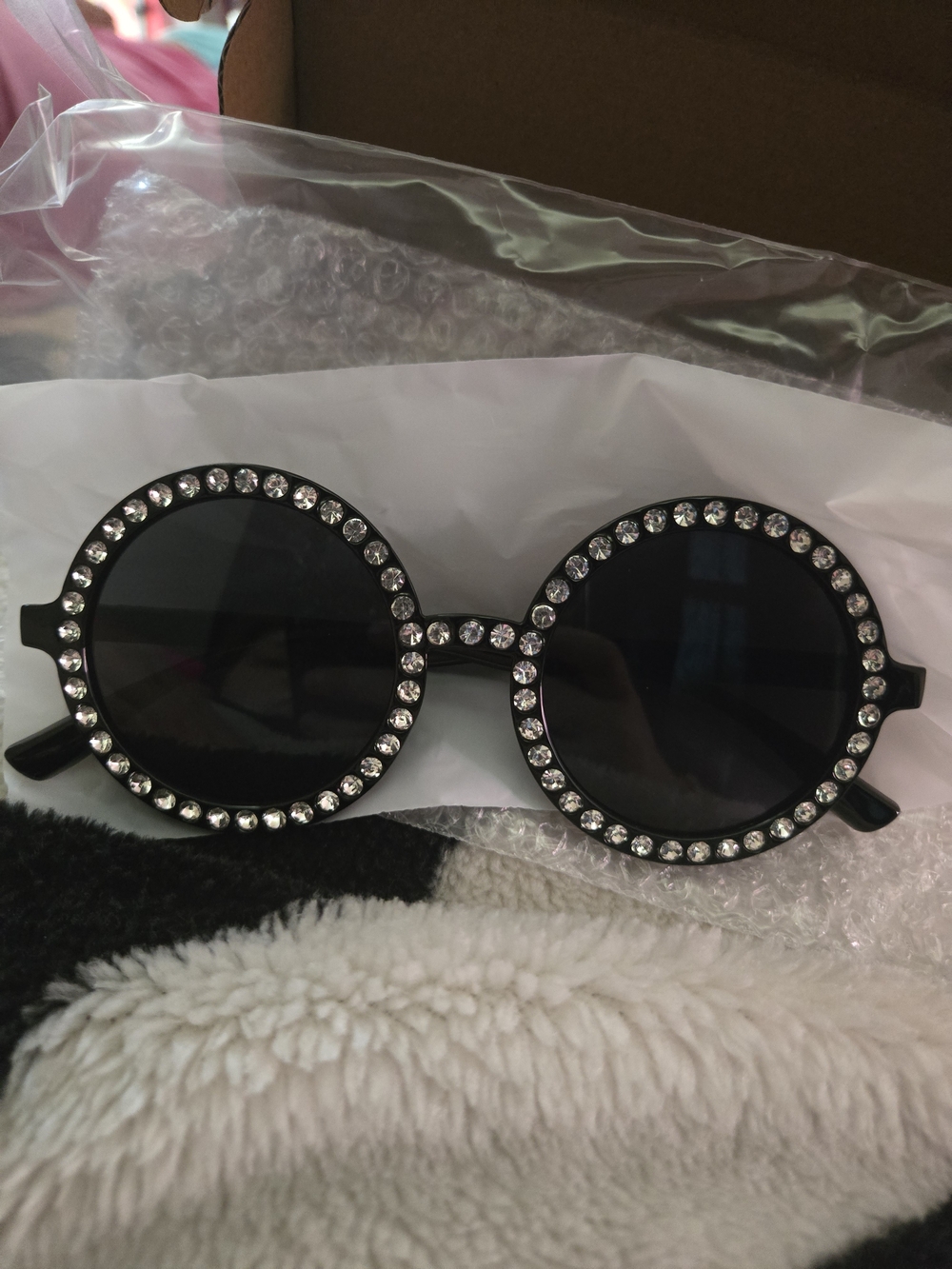 Black Round Crystal-Embellished Sunglasses